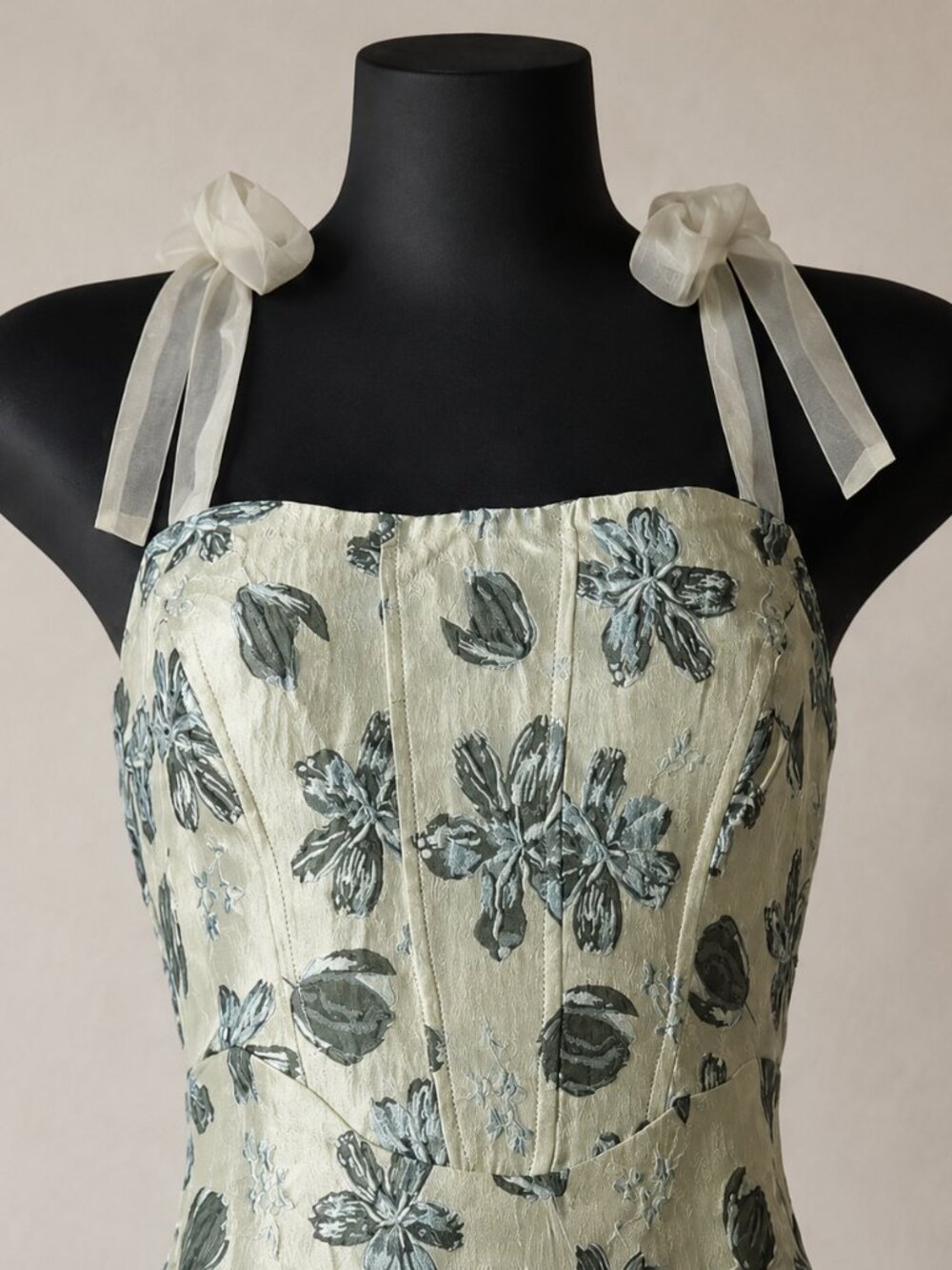 NWT Lulus Lovely Darling Sage Green Floral Jacquard Tie-Strap Midi Dress Large - Picture 4 of 8